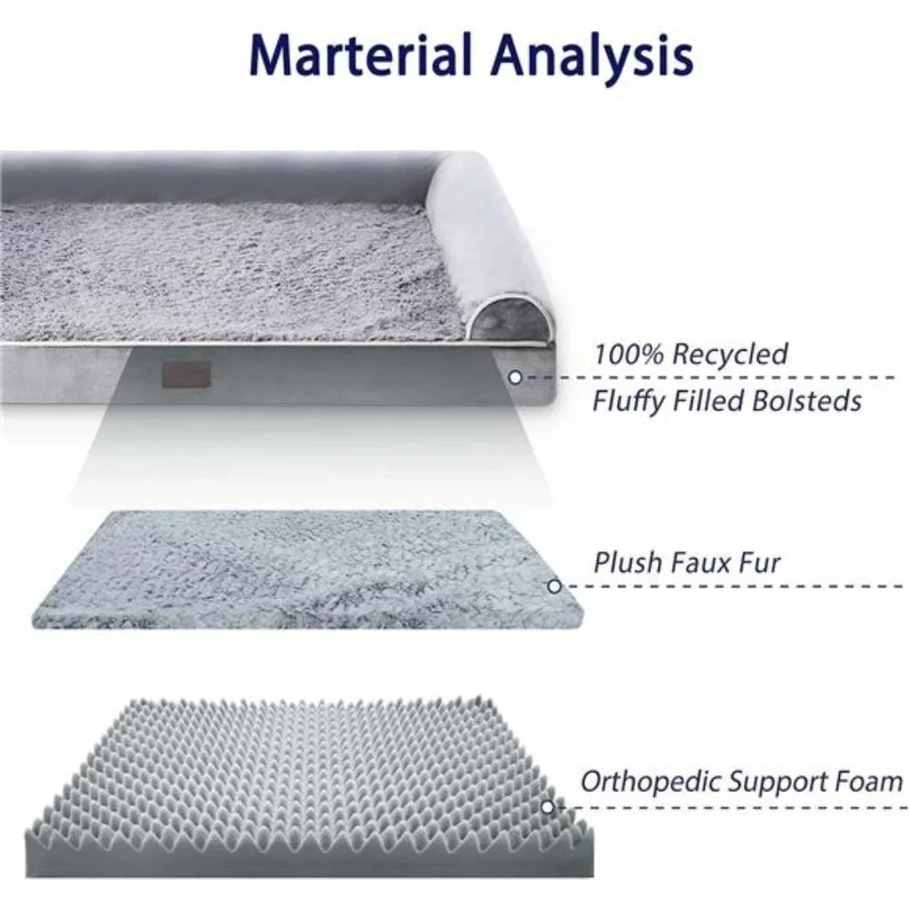 Large Orthopedic Dog Bed w/ Waterproof Washable Cover Faux Fur Velvet Bed, Grey